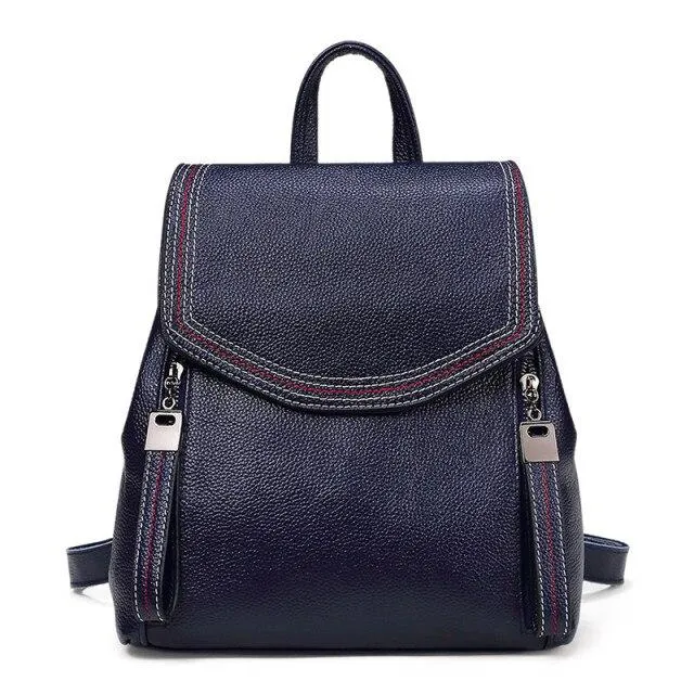 Casual Cute Women's Small Solid Zipper Hasp Genuine Leather Backpack