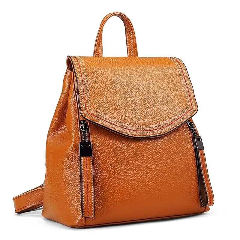 Casual Cute Women's Small Solid Zipper Hasp Genuine Leather Backpack