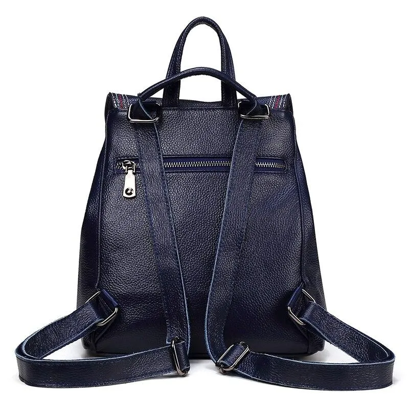 Casual Cute Women's Small Solid Zipper Hasp Genuine Leather Backpack