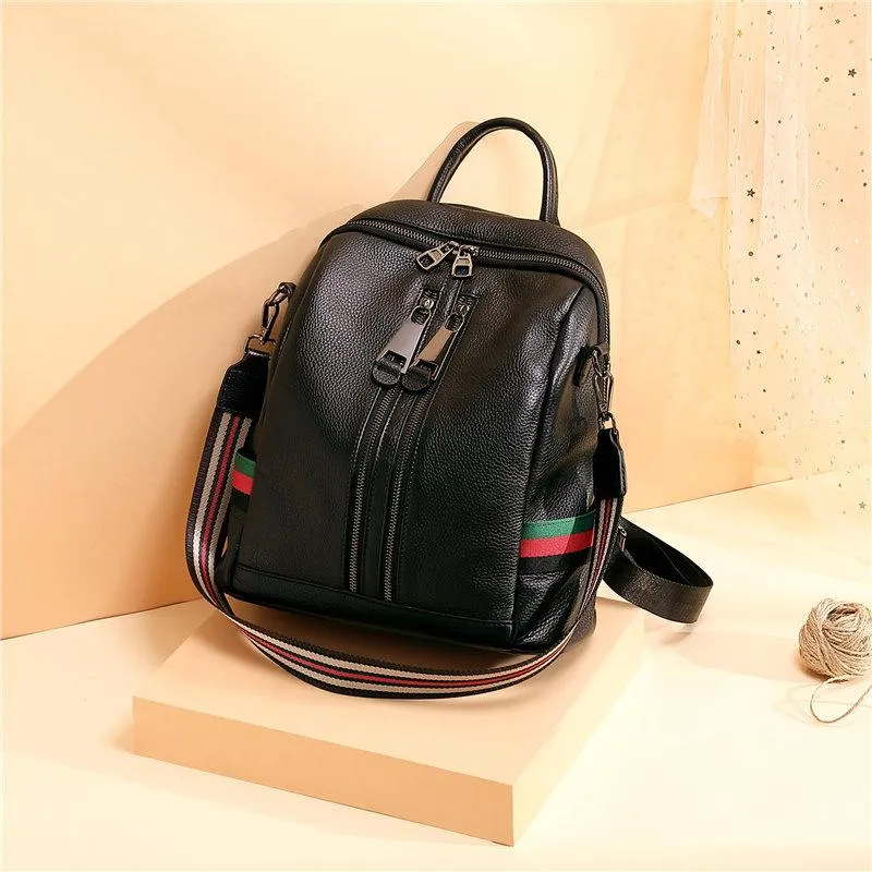 Casual Style Women's Solid Genuine Leather Travel Shoulder Bag Backpack