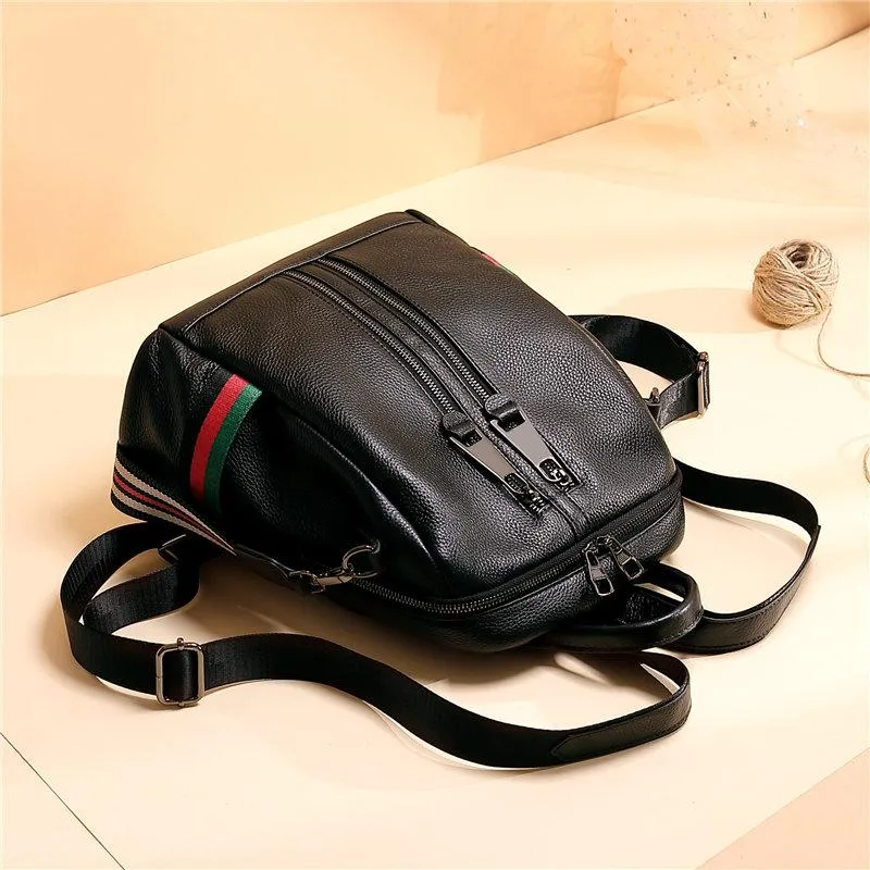 Casual Style Women's Solid Genuine Leather Travel Shoulder Bag Backpack