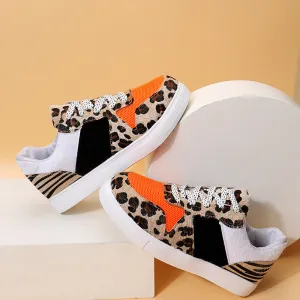 Casual Womens Single Leopard Print Lace Up Canvas Flat Shoes