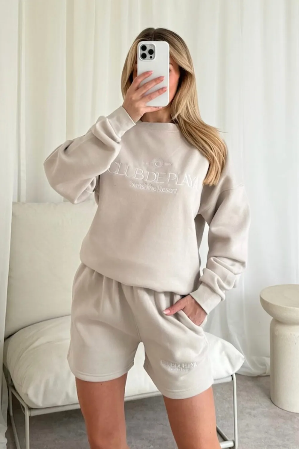 Club de playa bone embroidered sweater shorts loungewear