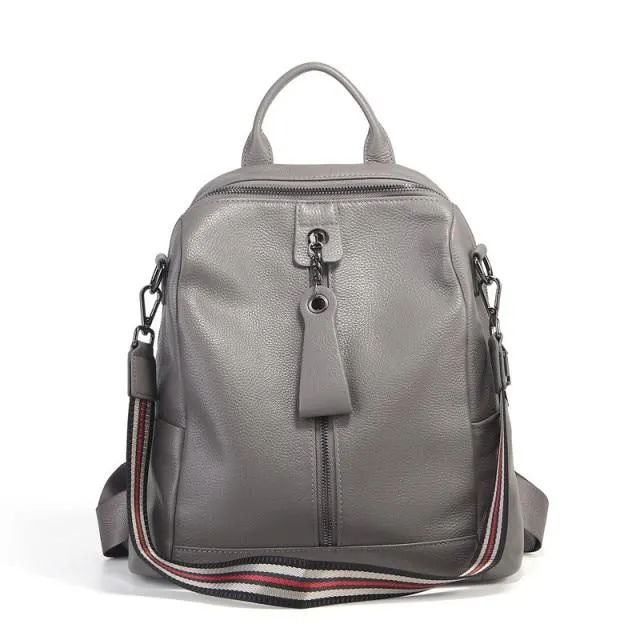 Coffee Red Grey Black Women's Solid Genuine Leather Travel Backpack