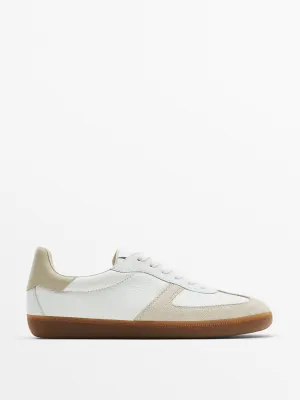 Contrast split suede leather trainers