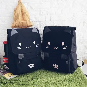 Cute Cat Cartoon Embroidery Canvas School Backpack for Teenage Girls