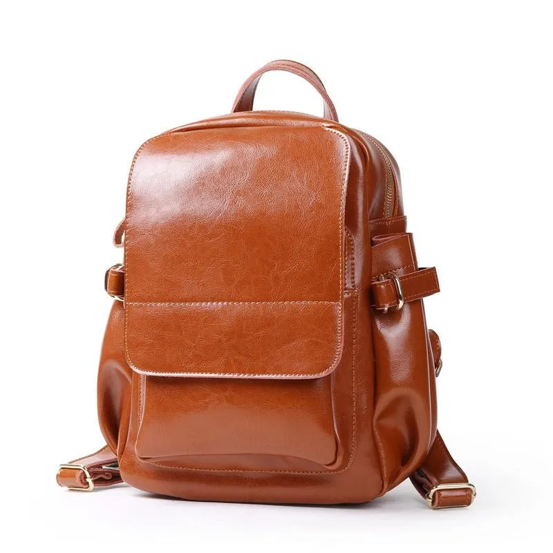 Cute Fashion Women's Solid Split Leather Zipper Travel School Backpack