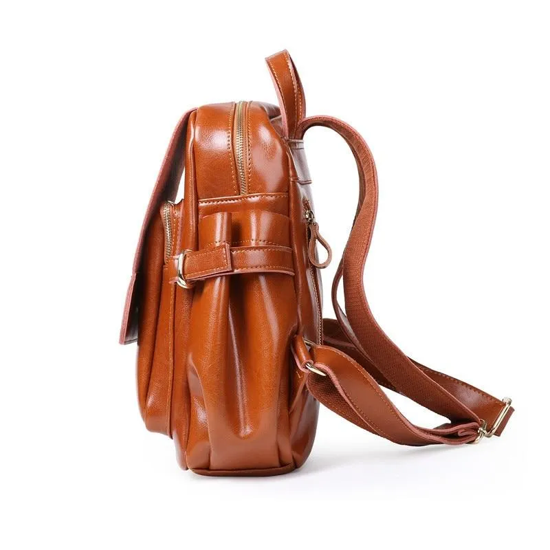 Cute Fashion Women's Solid Split Leather Zipper Travel School Backpack