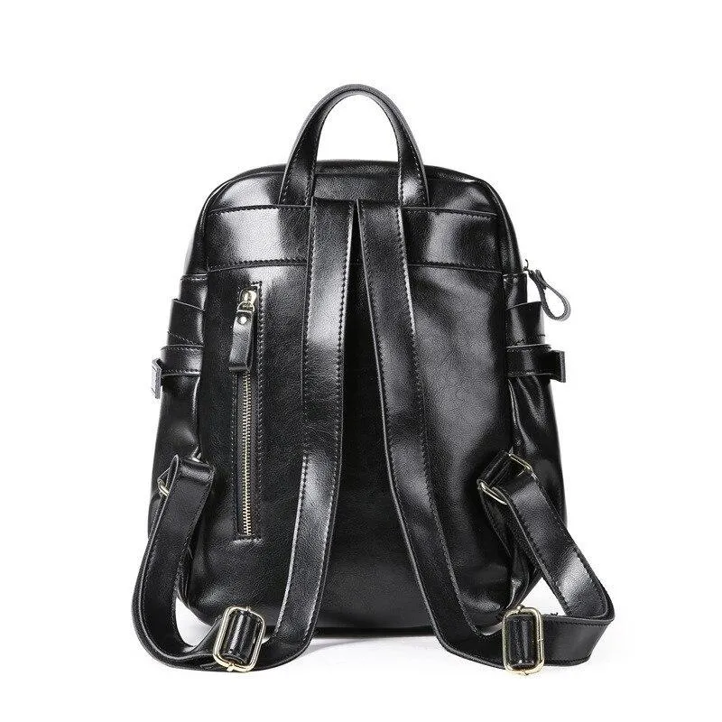 Cute Fashion Women's Solid Split Leather Zipper Travel School Backpack