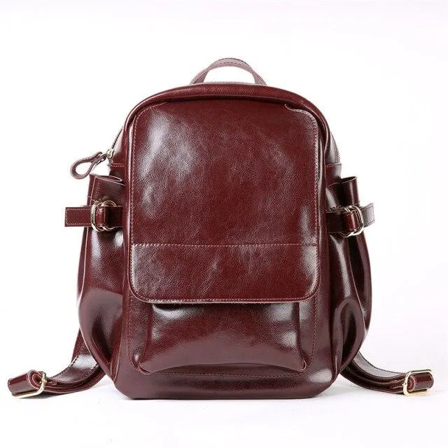 Cute Fashion Women's Solid Split Leather Zipper Travel School Backpack