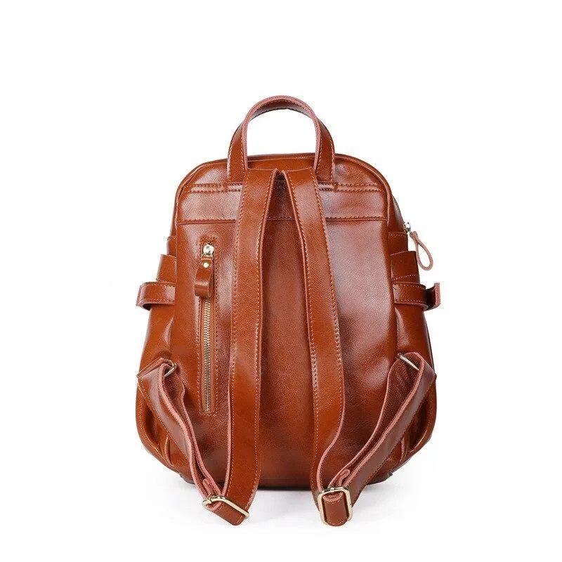 Cute Fashion Women's Solid Split Leather Zipper Travel School Backpack