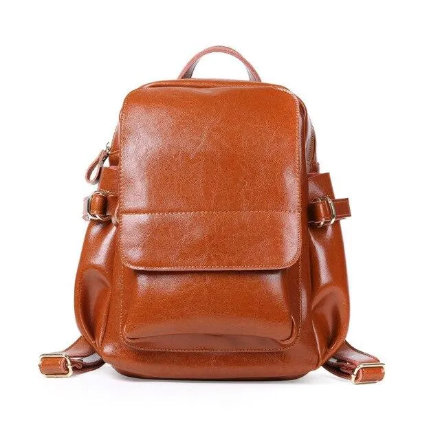 Cute Fashion Women's Solid Split Leather Zipper Travel School Backpack