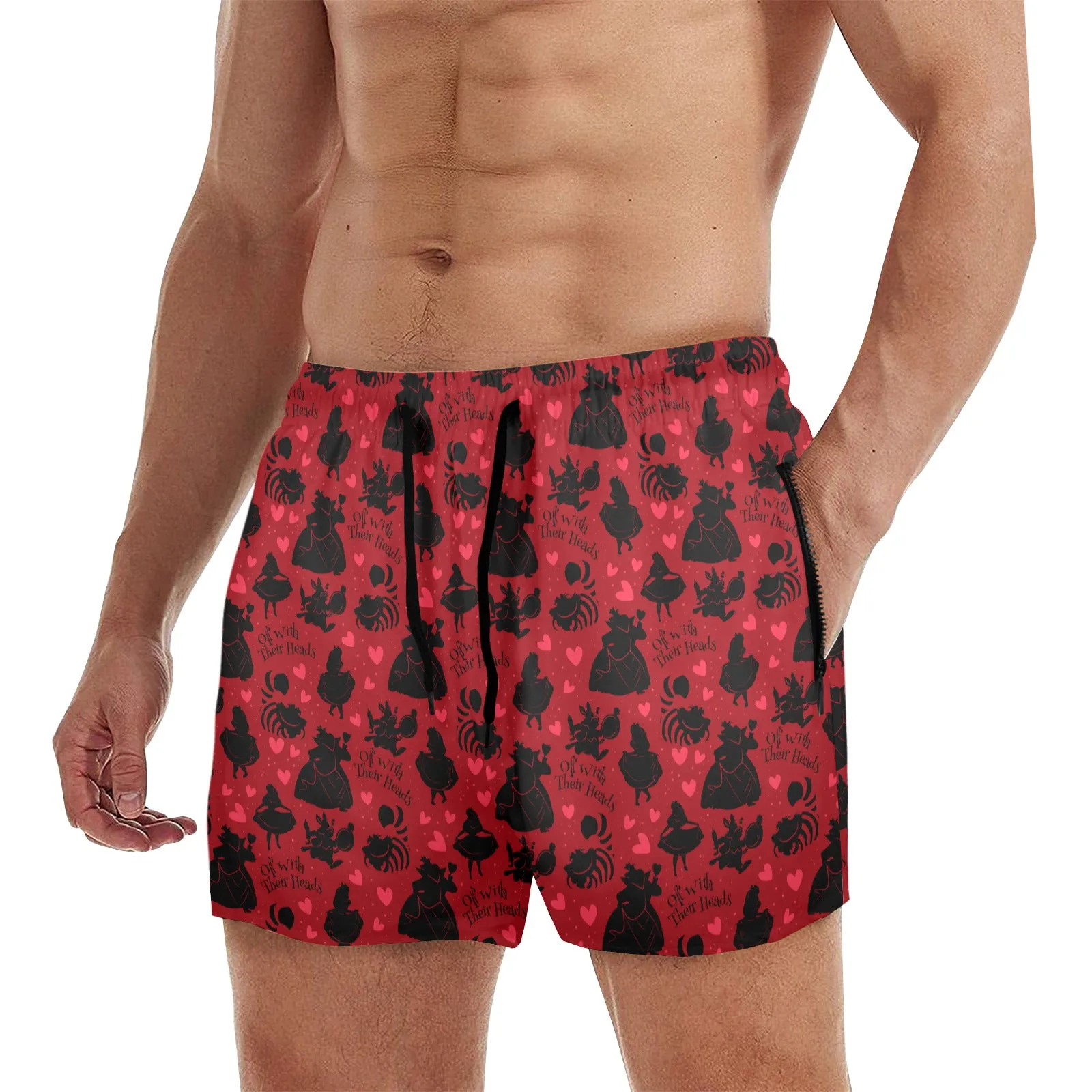 Disney Alice In Wonderland Queen Of Hearts Off With Their Heads Men's Quick Dry Athletic Shorts