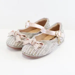 Doe a Dear Pearl & Rhinestone Bow PINK & SILVER Girls Dress Shoes