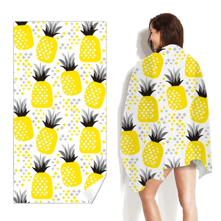 Double-Faced Velvet Quick-Drying Beach Towel Printed Microfiber Beach Swimming Towel, Size: 160 x 80cm(Yellow Pineapple)