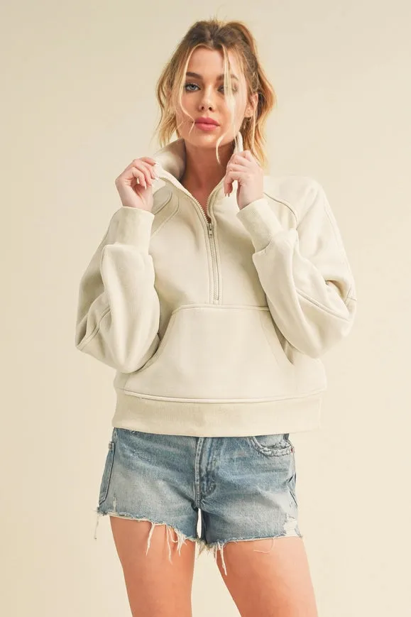 Dove Funnel Neck Half Zip Bone