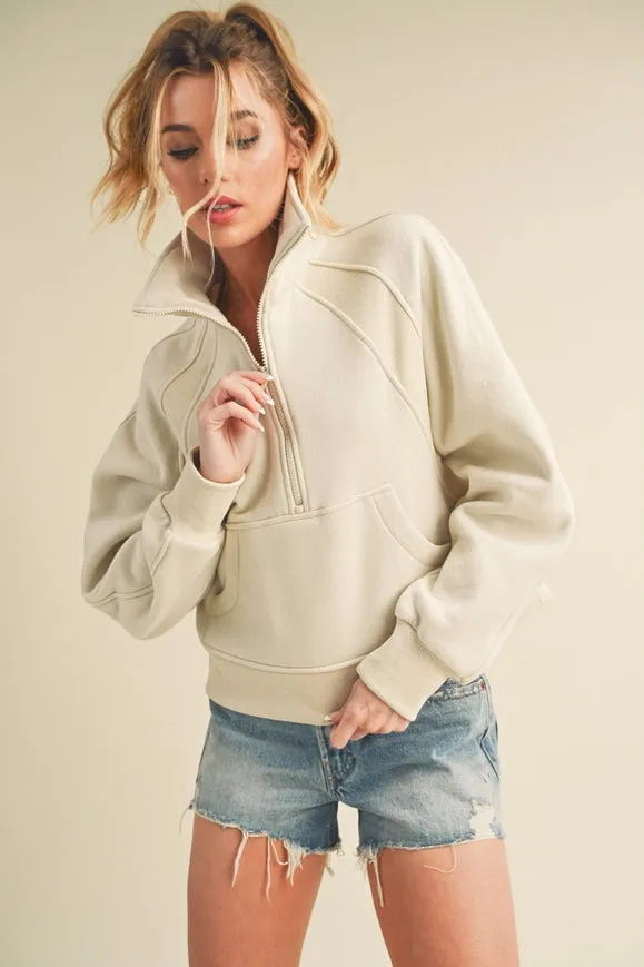 Dove Funnel Neck Half Zip Bone