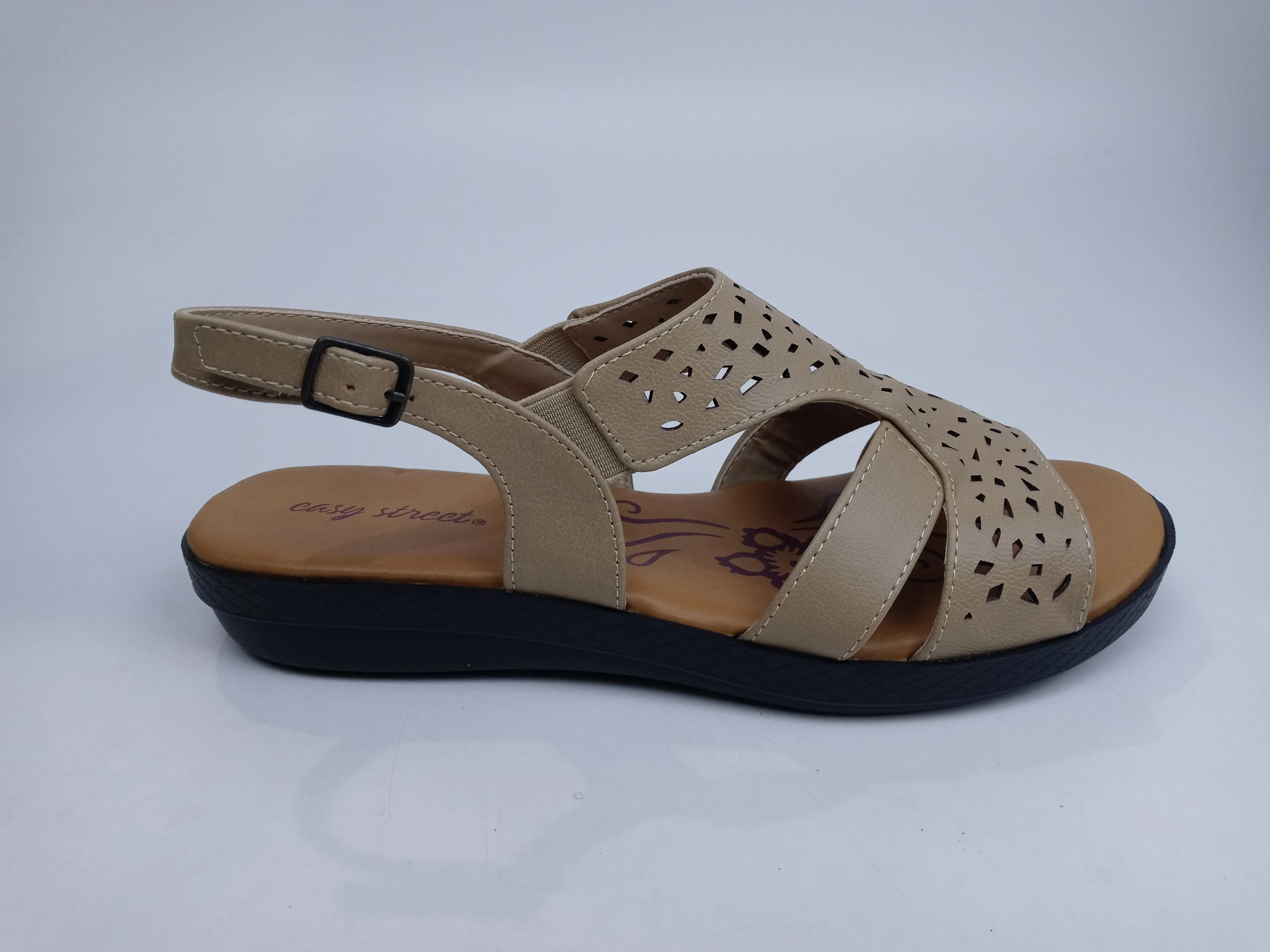 Easy Street Women Bolt Flat Sandal Stone 8.5 Medium US Pair of Shoes