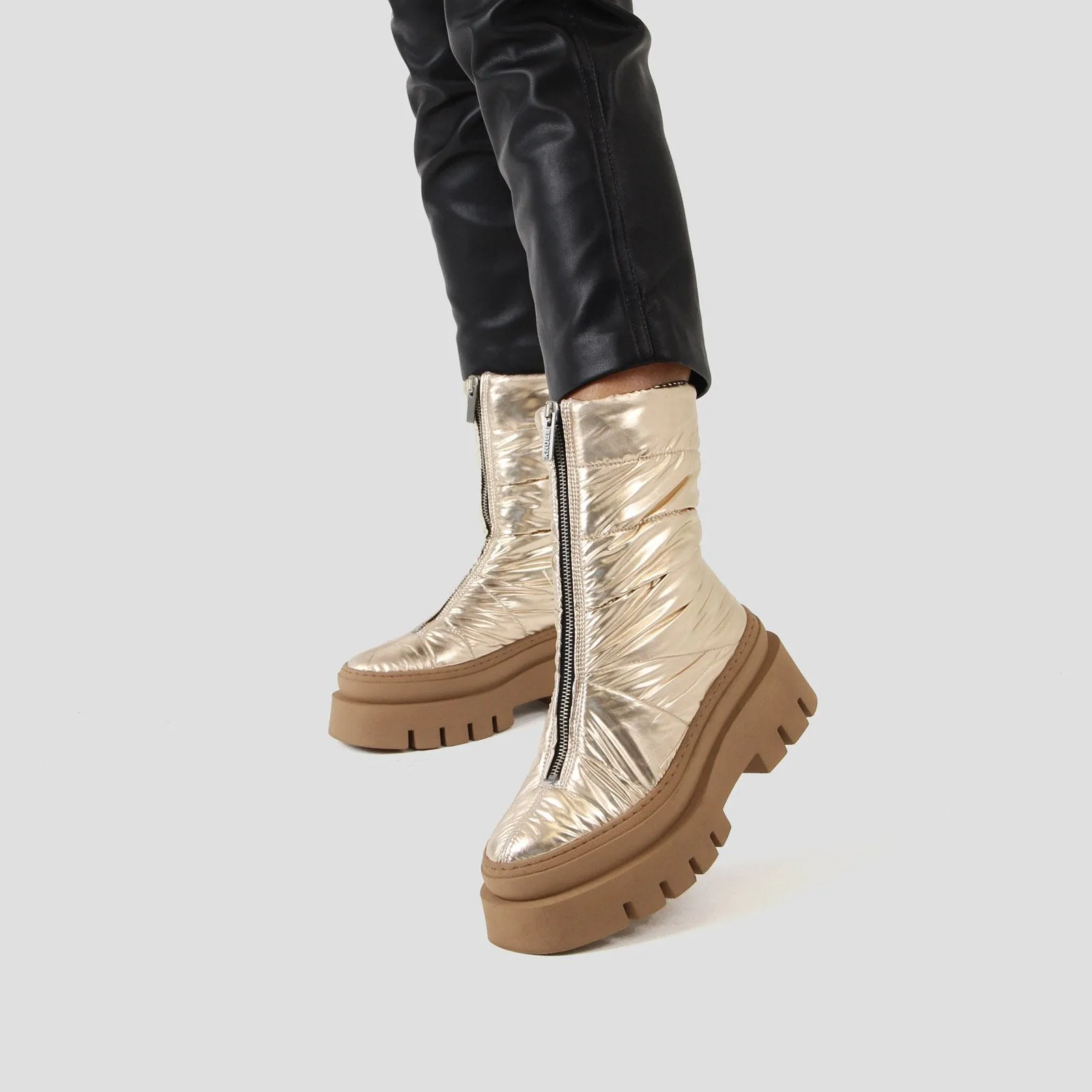 Evi-Ann Front Zip Champagne Chunky Boots