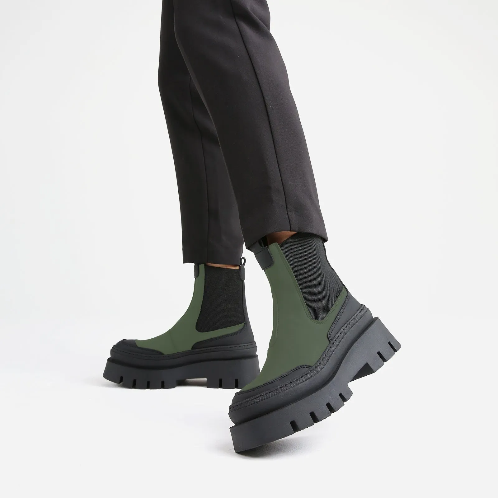 Evi Ann Khaki Black Biker Chelsea Boots