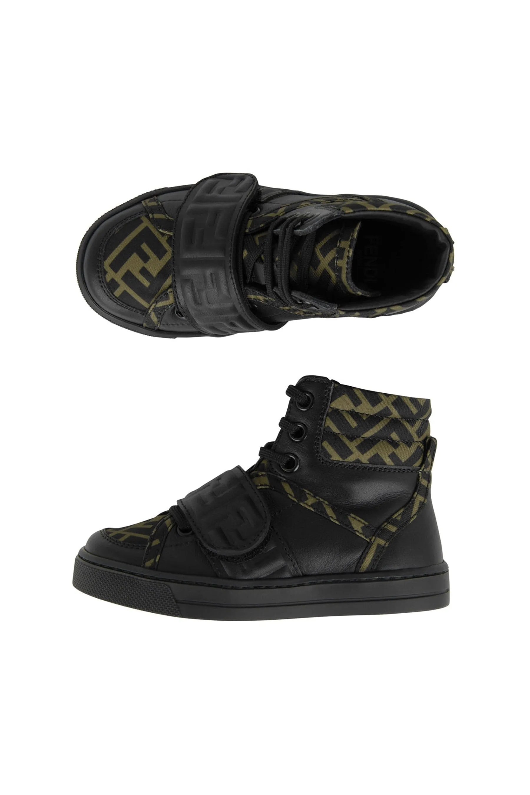 Fendi Fendi Kids Black & Brown Leather High Top Logo Trainers