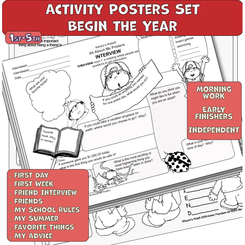 Fill-In All About Me Posters Bundle (Karen's Kids Printables)