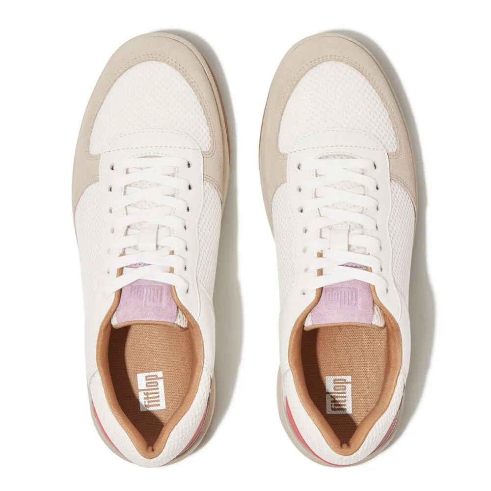 FitFlop HE6-B23 Rally Evo Ladies White/Lilac/Coral Suede Lace Up Trainers