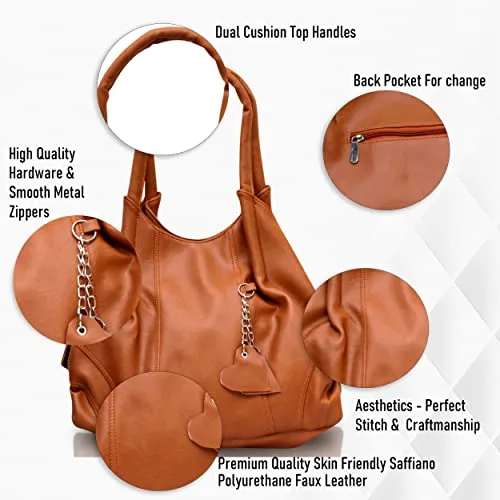 Fostelo Women's Style Diva Faux Leather Handbag (Tan) (Large)