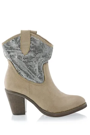 FRANCESCO MILANO TEXANO Beige Heeled Ankle Boots