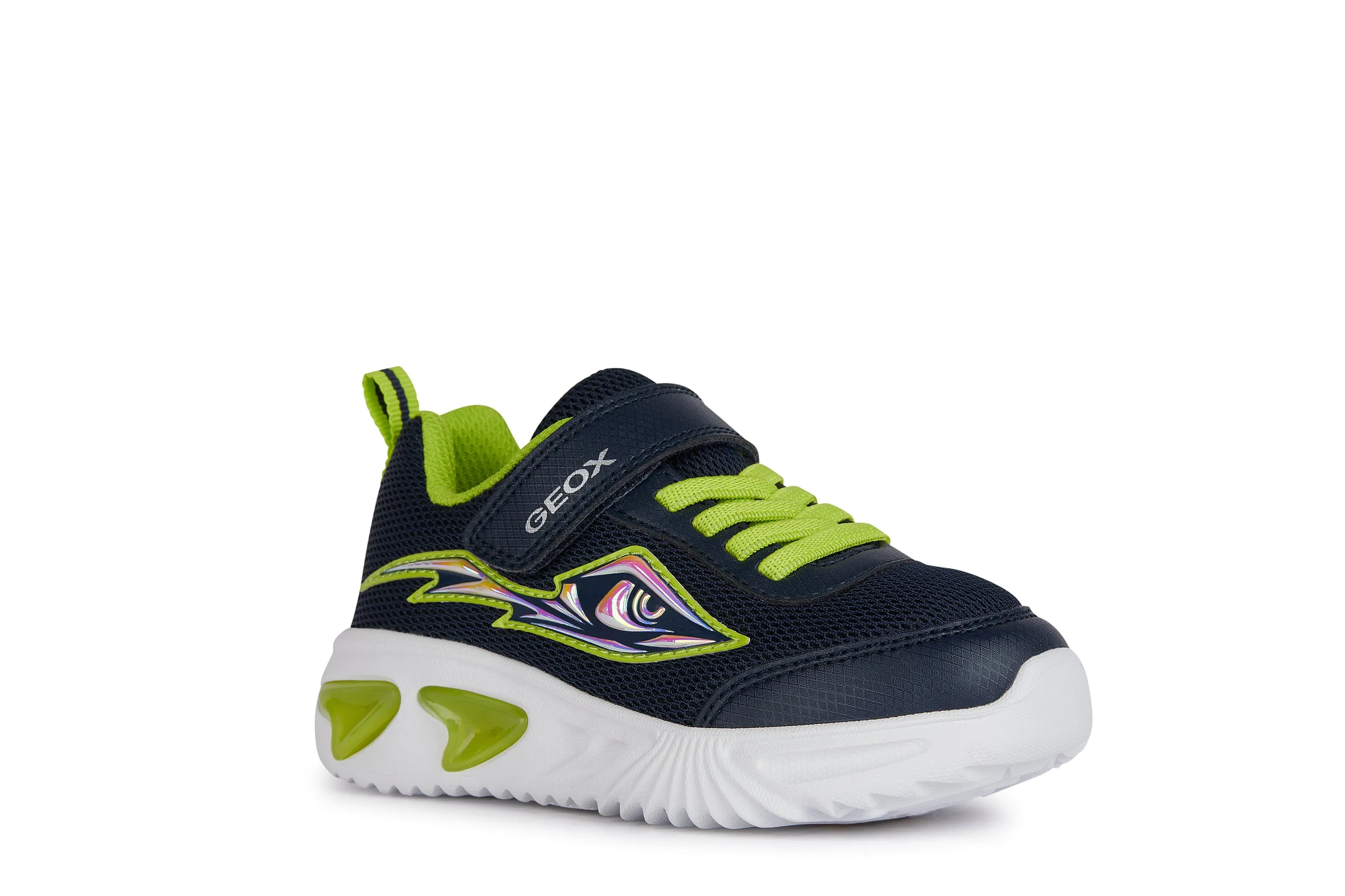 Geox Assister Boys Navy Lime Lights Trainer