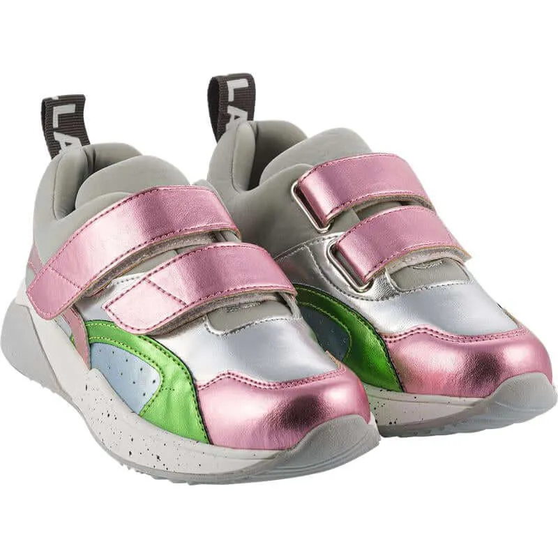 Girls Pink Metallic Velcro Trainers