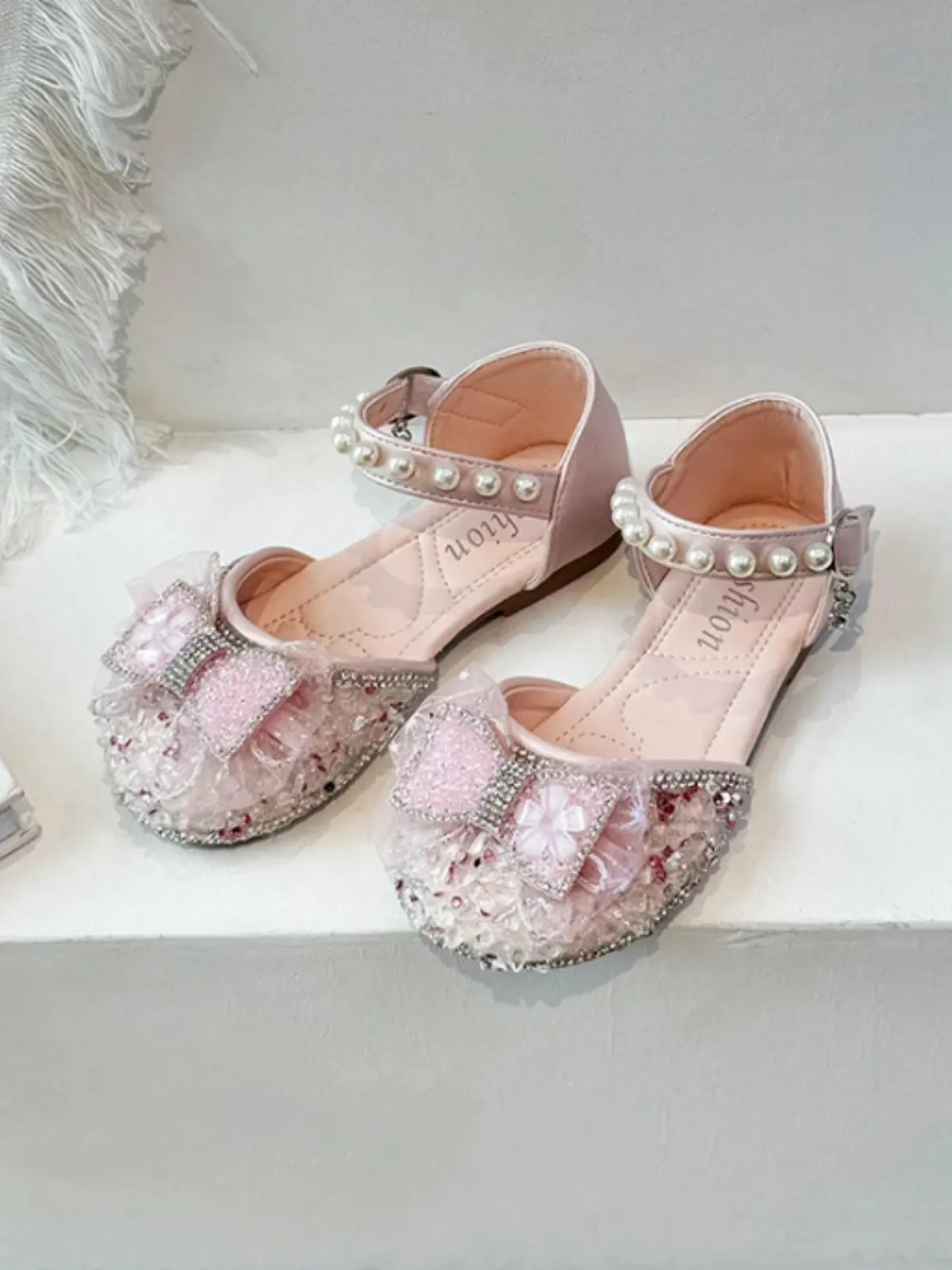 Girls Sparkling Pearl-Embellished Dress Shoes by Liv and Mia