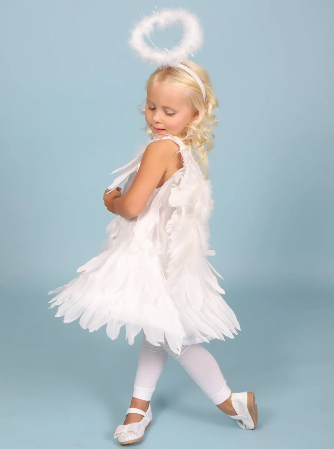 Girls White Feather Angel Halloween Costume Dress