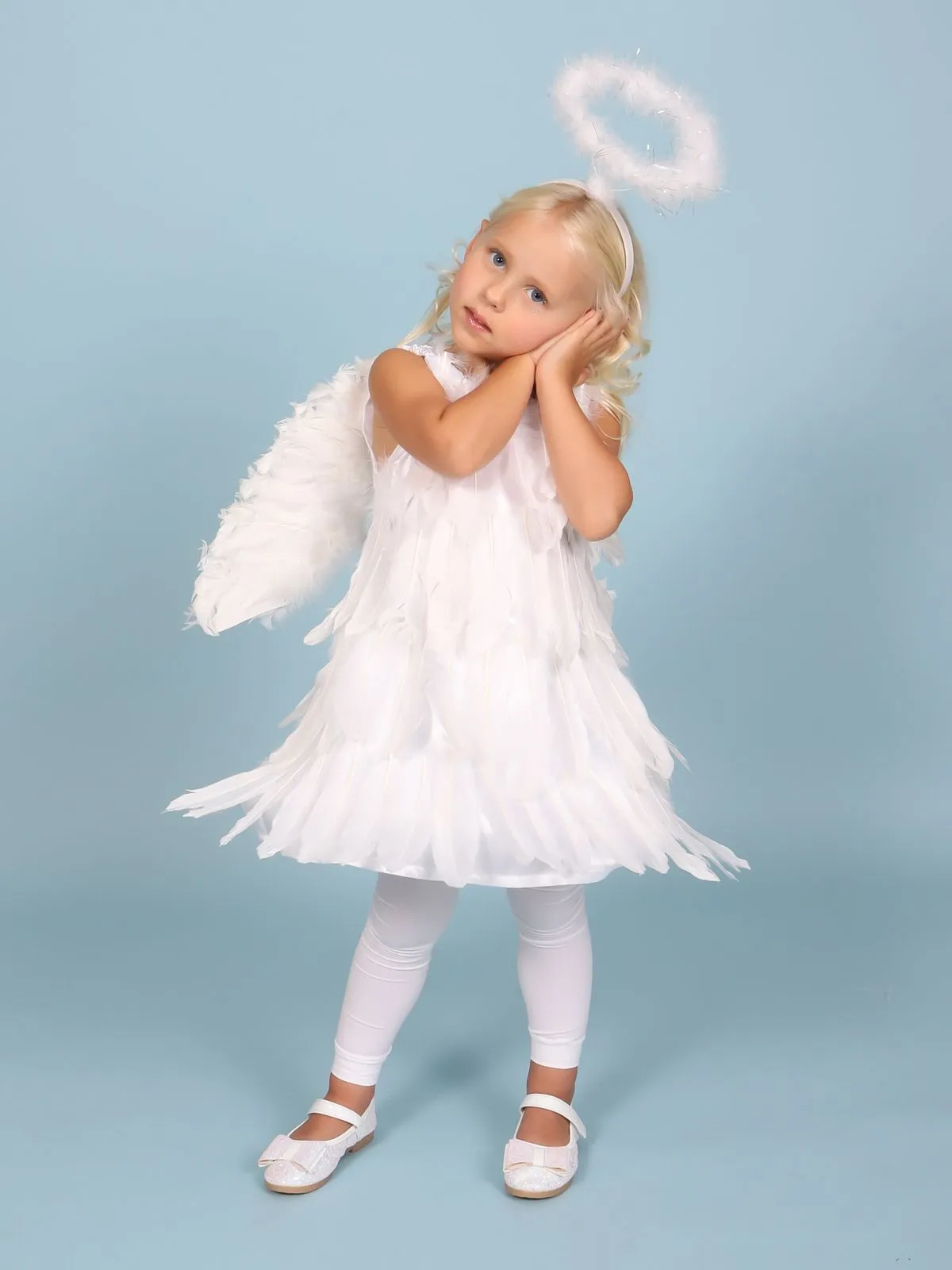 Girls White Feather Angel Halloween Costume Dress