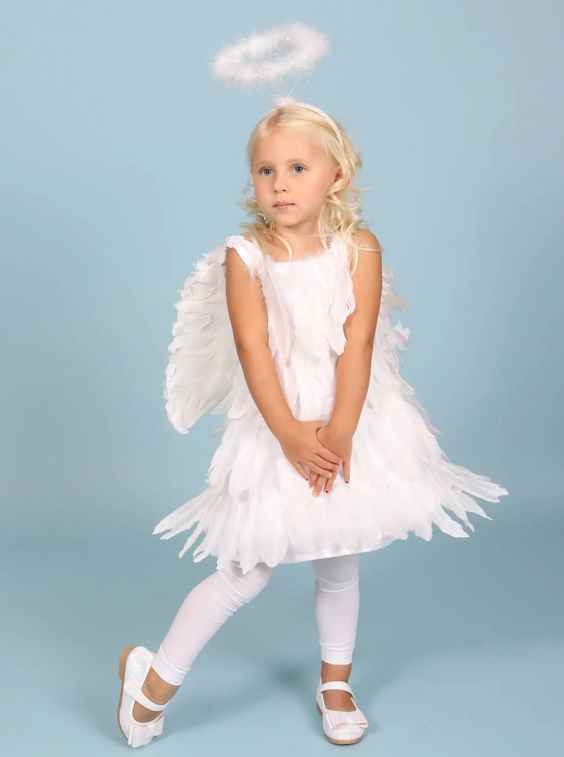 Girls White Feather Angel Halloween Costume Dress