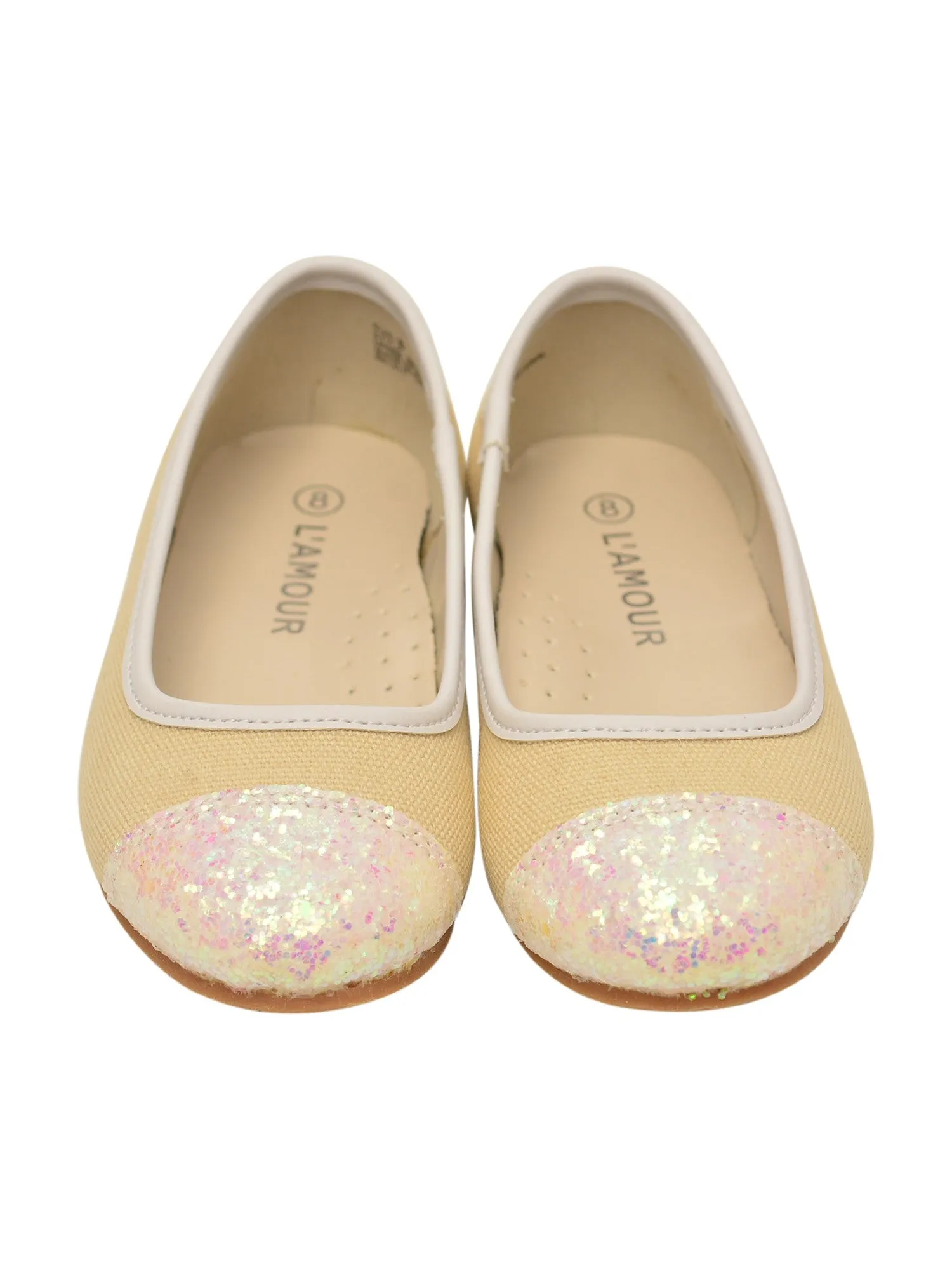 Girls White Glitter Cap Toe Canvas Upper Stylish Flats 11-4 Kids