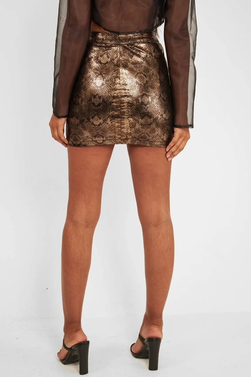 Gold Metallic Coated Snake Print Skirt - Rylee