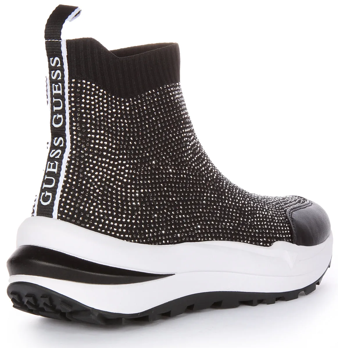 Guess Kadley Sock Sneaker In Black Silver For Women