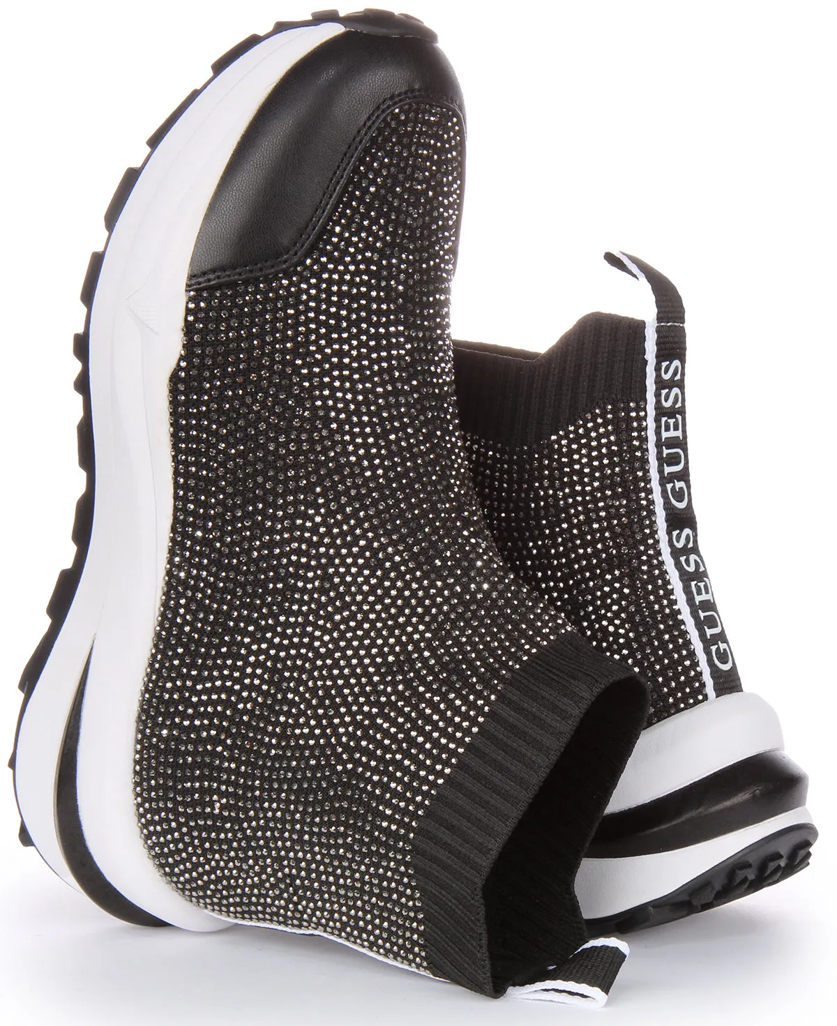 Guess Kadley Sock Sneaker In Black Silver For Women