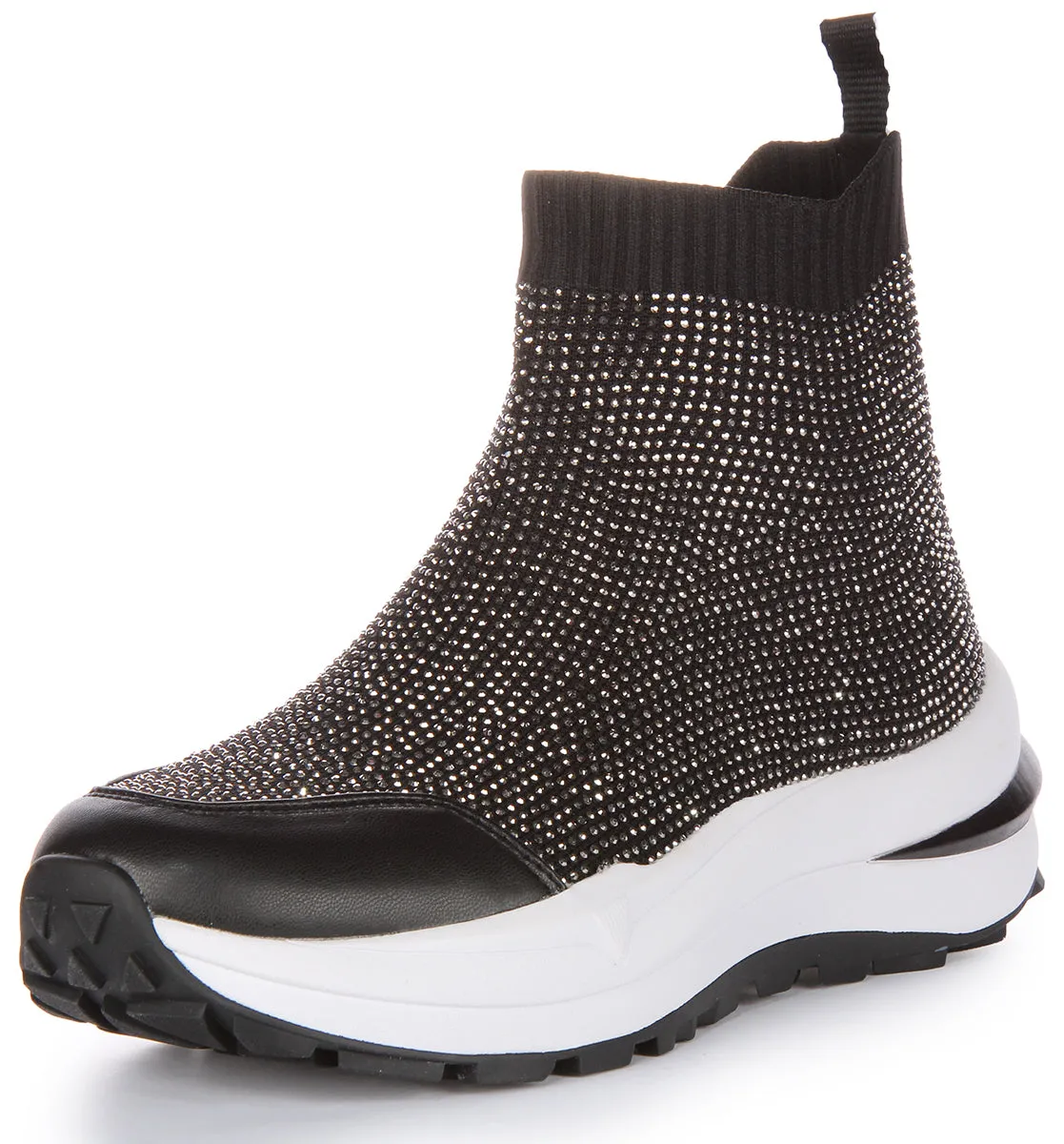 Guess Kadley Sock Sneaker In Black Silver For Women