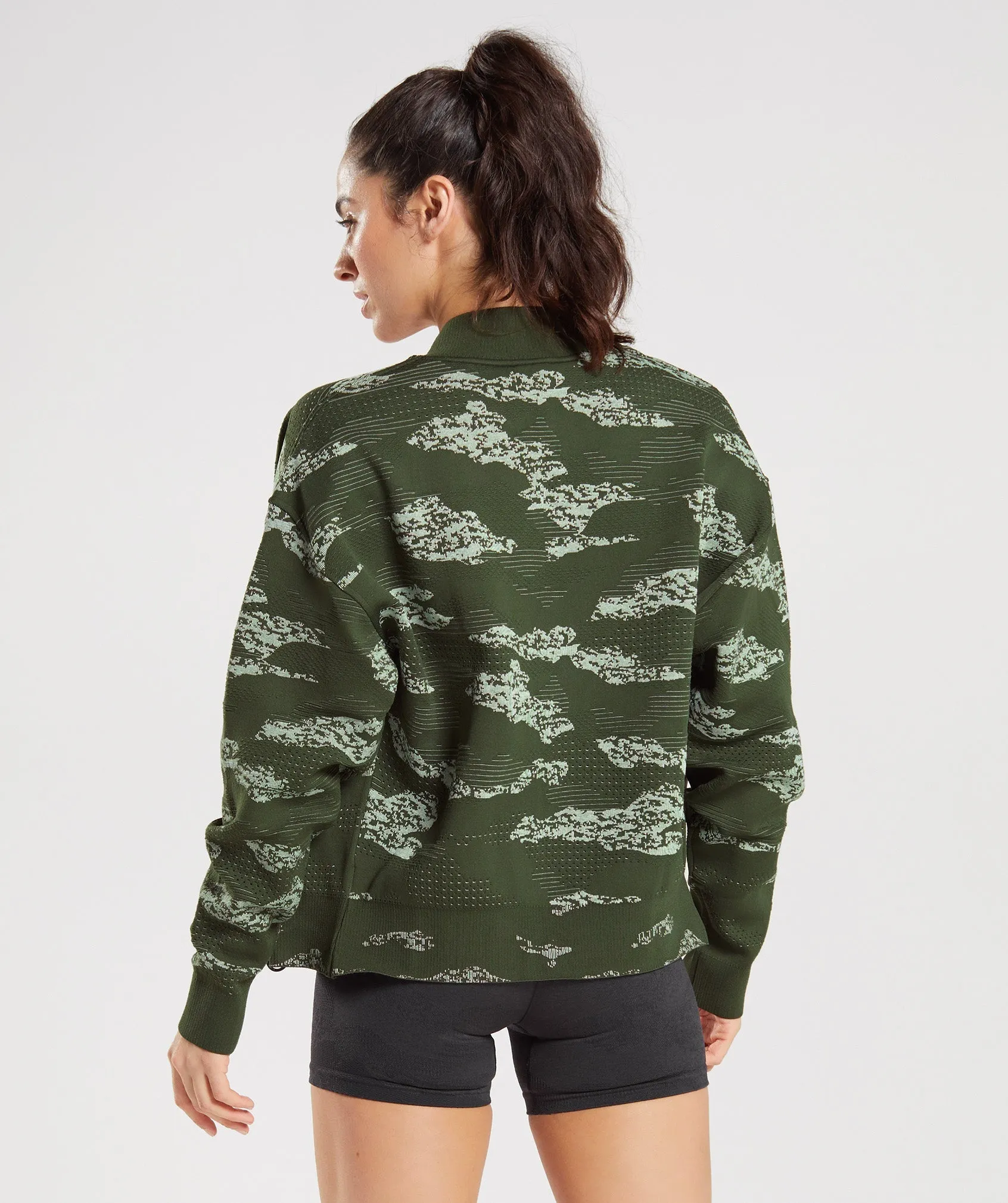 Gymshark Adapt Camo Seamless Track Jacket - Moss Olive/Aloe Green