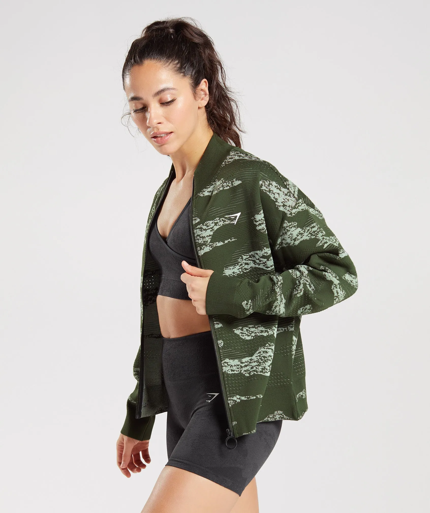 Gymshark Adapt Camo Seamless Track Jacket - Moss Olive/Aloe Green