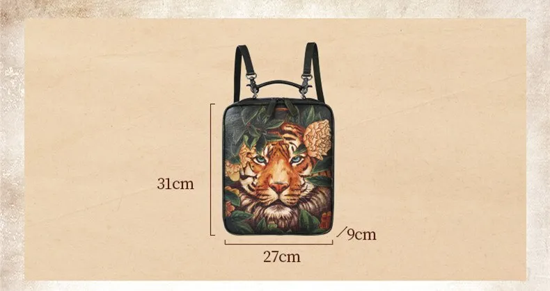 Hand Painted Retro Casual Leather Women Large Capacity Cowhide Computer Schoolbag Backpacks