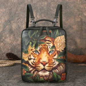 Hand Painted Retro Casual Leather Women Large Capacity Cowhide Computer Schoolbag Backpacks