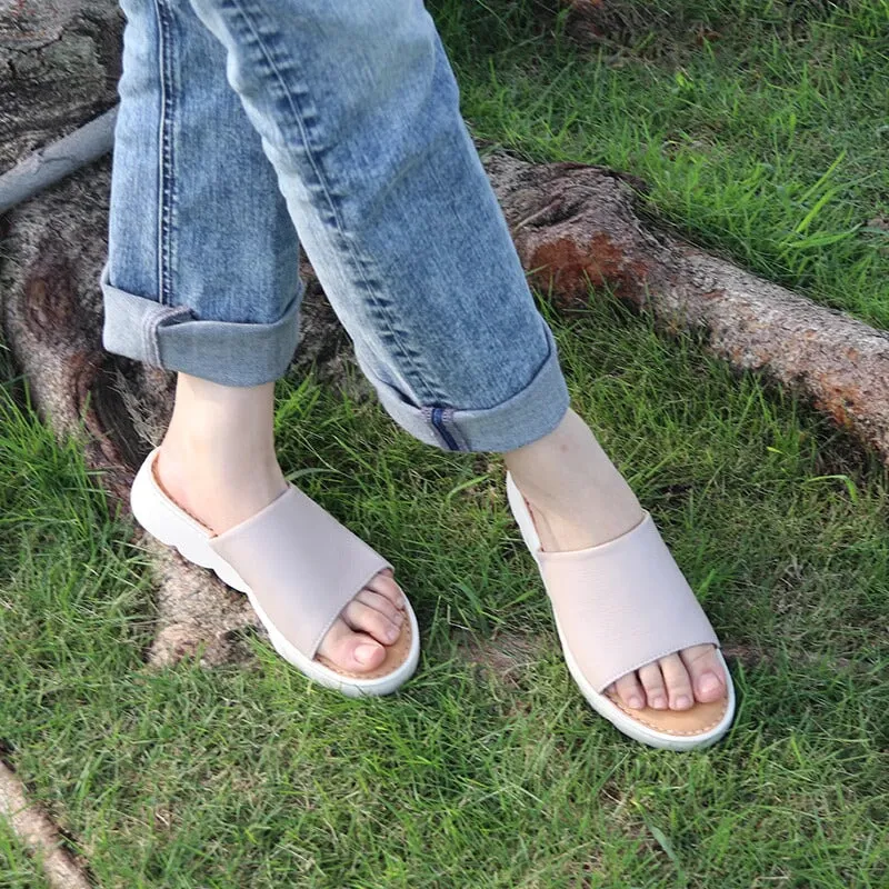 Handmade Leather Slippers in Nude/Brown/Black/Golden- Womens Platform Slingback