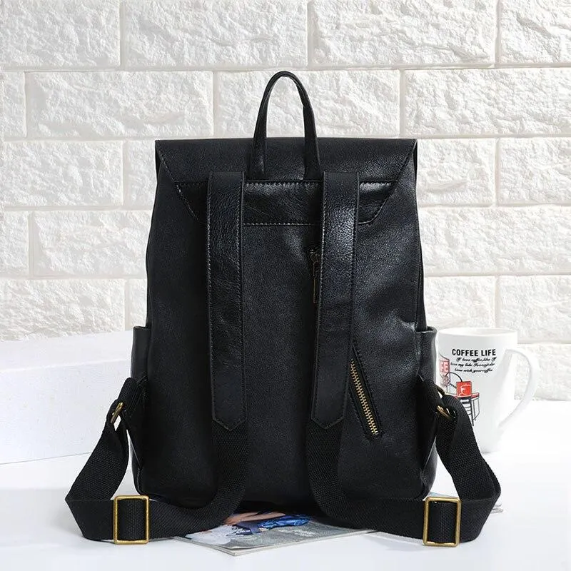 High-end Casual Female Solid Pattern Genuine Leather Travel Backpack