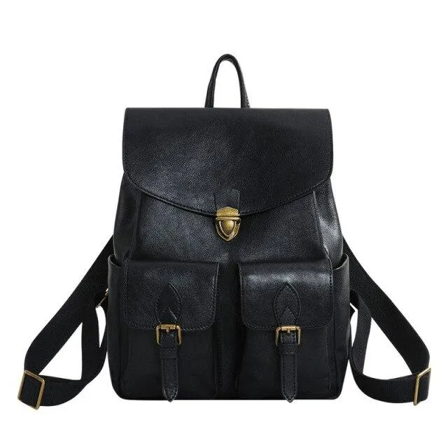 High-end Casual Female Solid Pattern Genuine Leather Travel Backpack