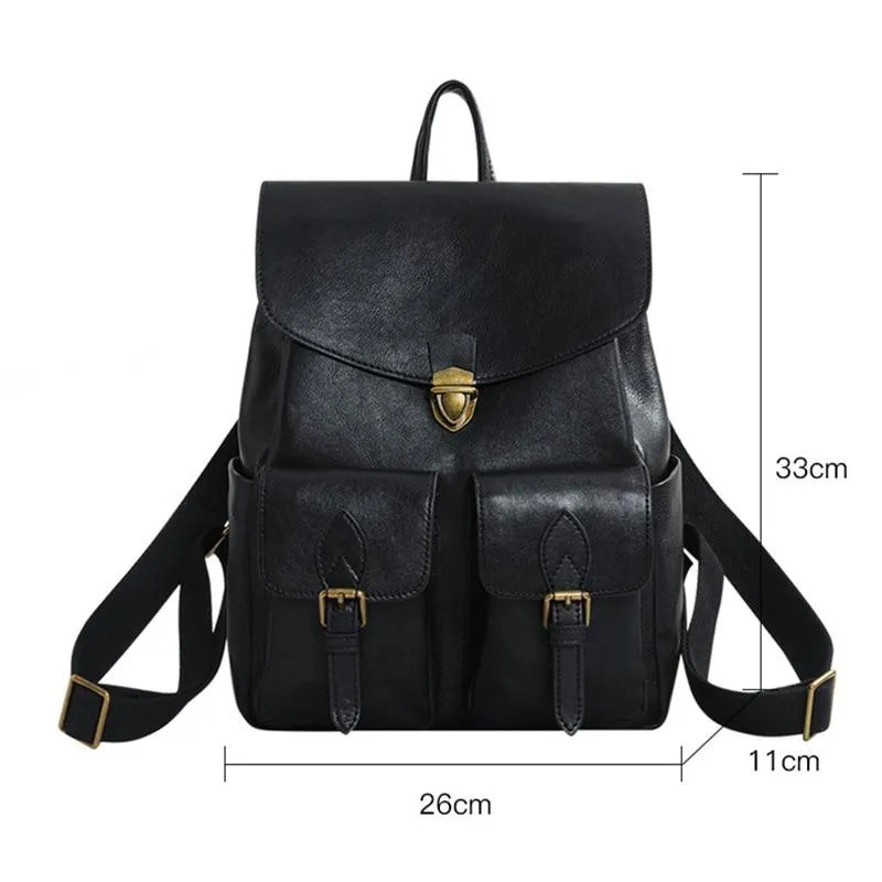 High-end Casual Female Solid Pattern Genuine Leather Travel Backpack