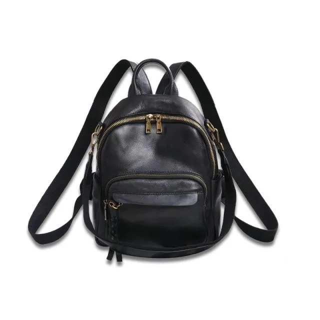 High-end Women's Genuine Leather Zipper Soft Handle Shoulder Backpack