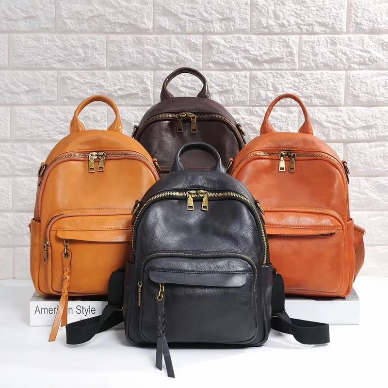 High-end Women's Genuine Leather Zipper Soft Handle Shoulder Backpack